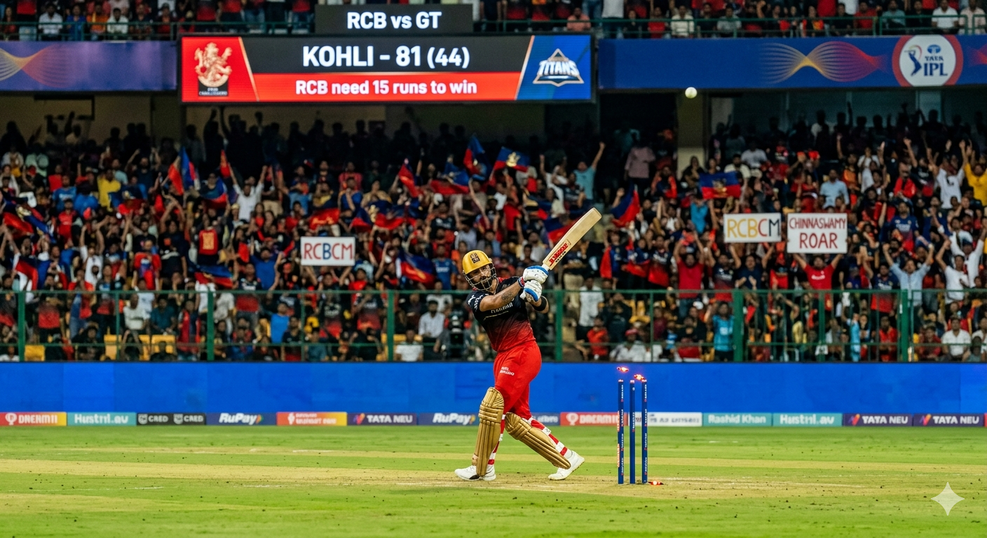RCB vs Titans Chinnaswamy match Virat Kohli 81 runs chase