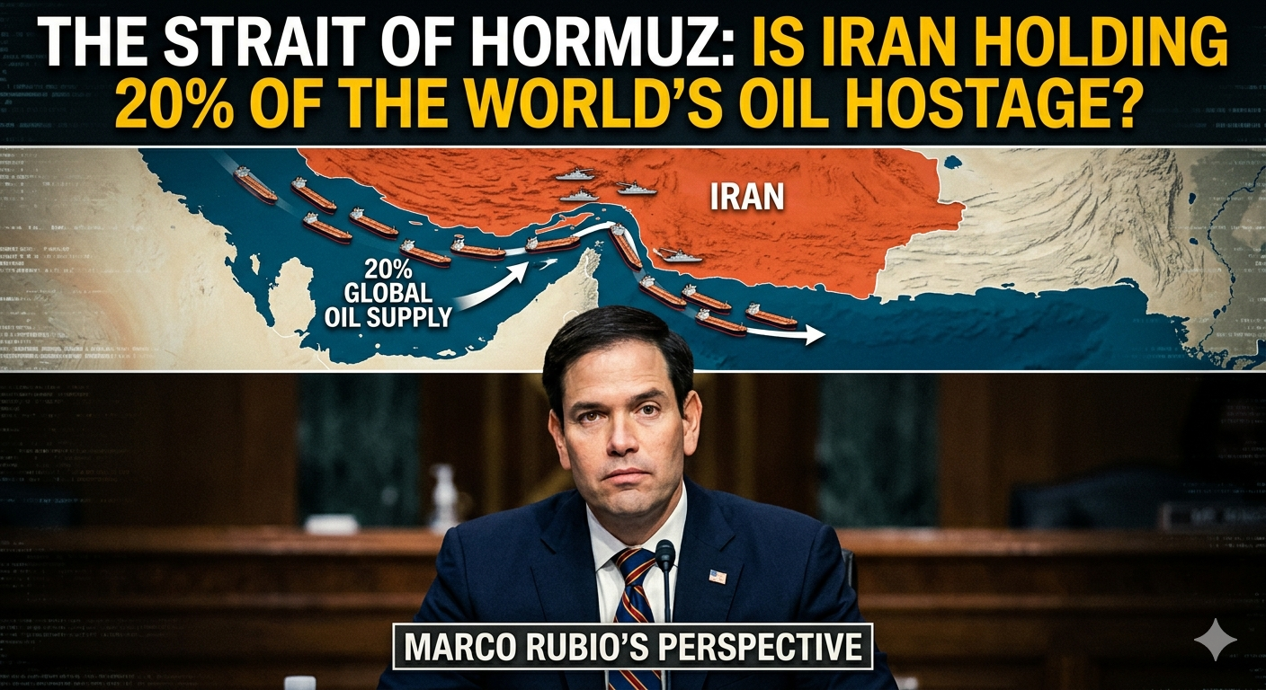 Geographical map highlighting the Strait of Hormuz, a critical global oil transit chokepoint bordered by Iran and the Arabian Peninsula. Economic nuclear weapon 2026